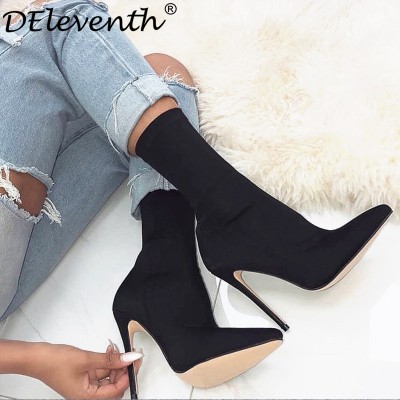 Brand EGO SIMMI Carson Pointed Toe Carda Vienna Staple Pointy Stiletto High Heels Shoes Woman Boots Garda Booties Black Rose 43
